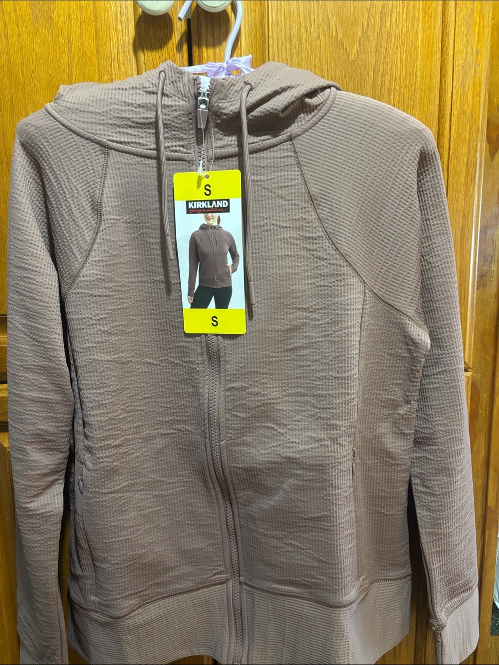 Kirkland Signature Mauve Brown Waffle-Knit Zip Hoodie